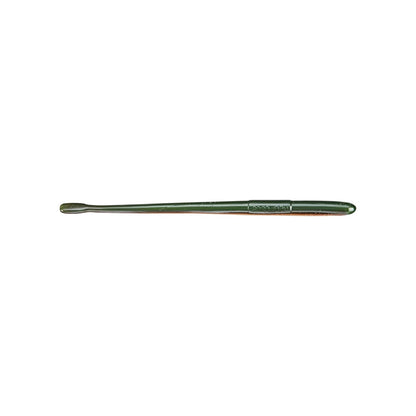 A solitary green toothbrush, featuring a sleek handle that mirrors the precision of Roboworm's Straight Tail Worms, is set against a white background.