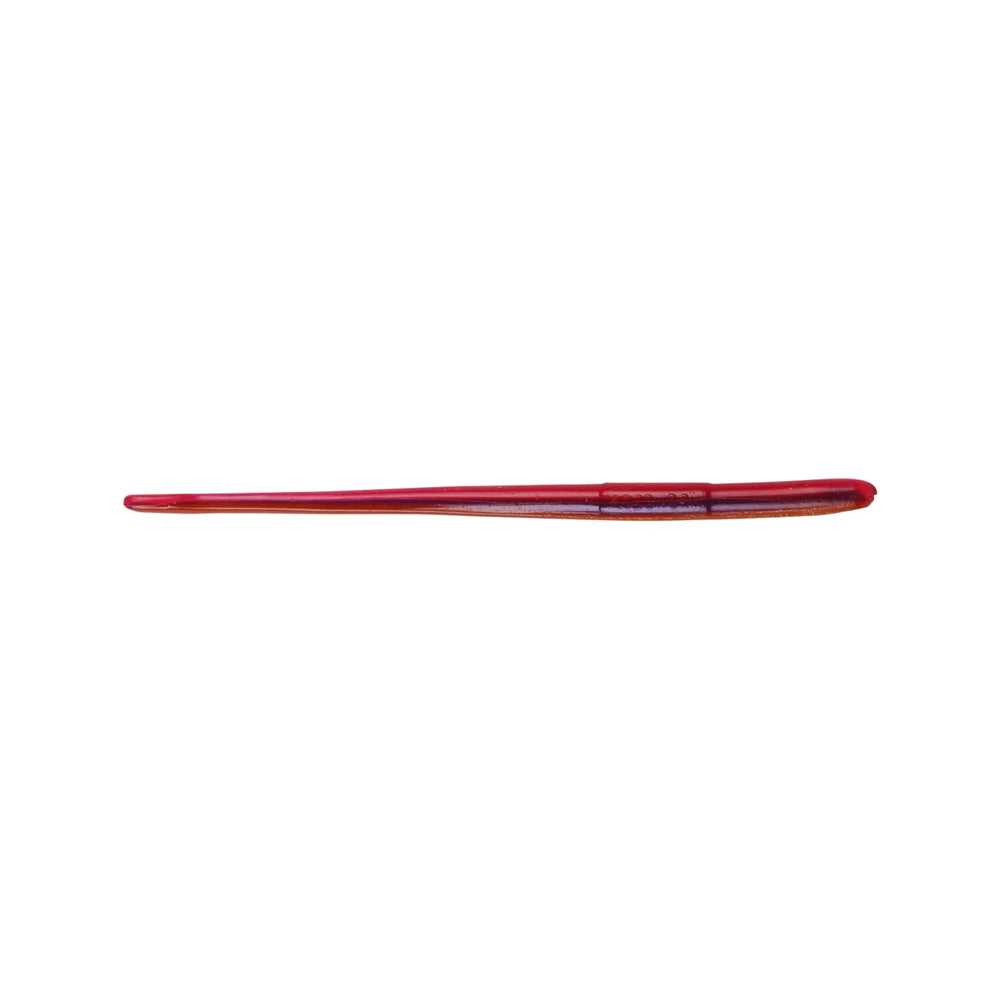 A translucent red chopstick with a smooth, tapered design is showcased against a plain white background. Its glossy finish, much like the sleek lines of Roboworm's Straight Tail Worms, emphasizes its modern appearance.