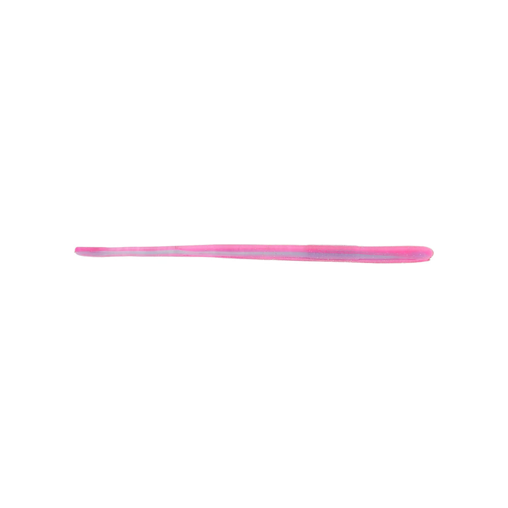 A single, smooth, elongated pink brushstroke on a white background captures the sleek elegance of Roboworm Straight Tail Worms by Roboworm.