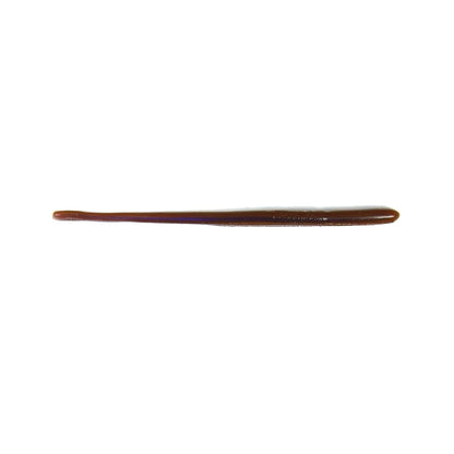 A slender, brown crochet hook lies horizontally against a white background. Its sleek and smooth design resembles the graceful form of Roboworm Straight Tail Worms by Roboworm, featuring a narrow handle that tapers towards a slightly curved tip.