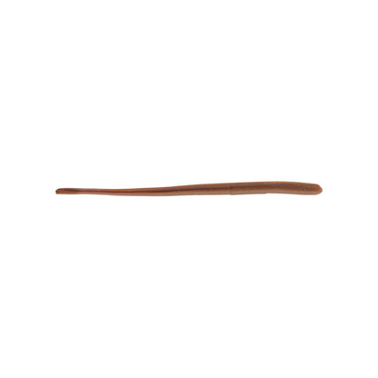 The image showcases a brown, elongated earthworm with a straight tail, set against a plain white background. The worm is oriented horizontally across the frame, mirroring the design of Roboworm's Straight Tail Worms, by the brand Roboworm.