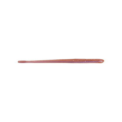 A solitary brown crochet hook featuring a smooth surface and a tapered end, showcasing a design similar to Roboworm Straight Tail Worms by Roboworm, rests horizontally against a plain white backdrop.