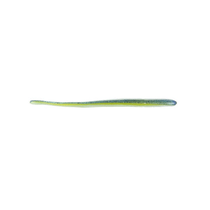 The Roboworm Straight Tail Worms by Roboworm boast a slender, elongated design with a straight tail. They transition from green to black and feature an innovative salt release system, making them irresistible to catches—all presented on a pristine white background.