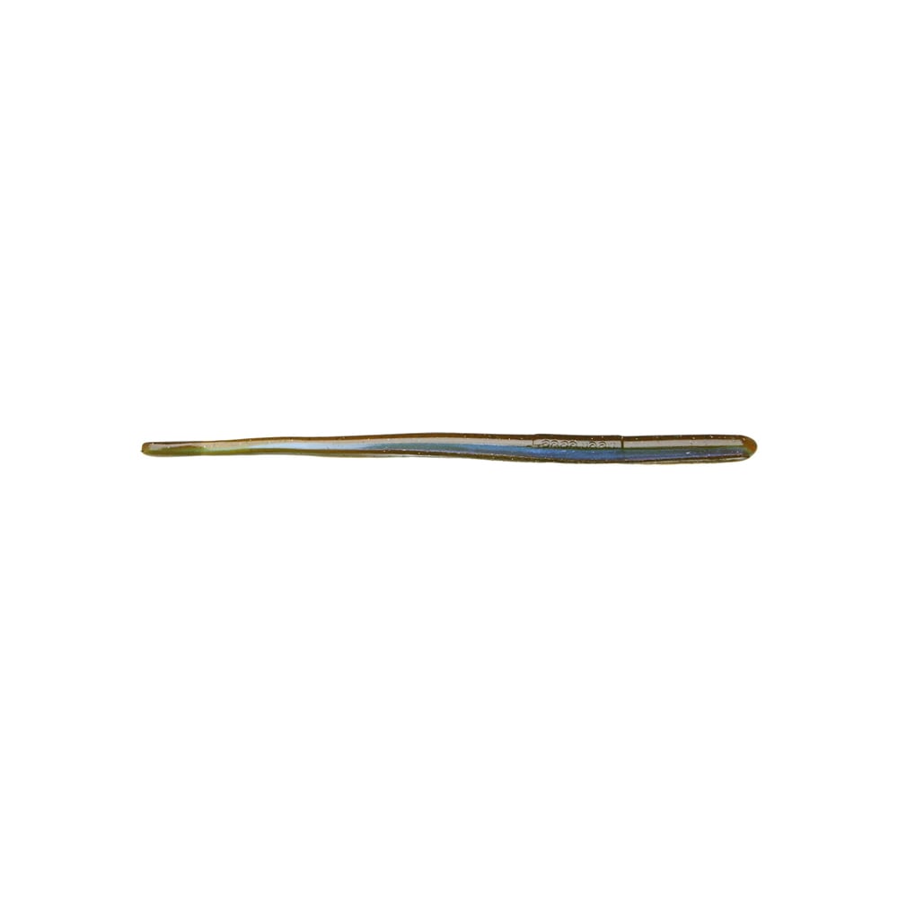 A lone bobby pin with a metallic sheen and rainbow colors, echoing the vibrant hues of Roboworm's Straight Tail Worms, lies horizontally on a white background.