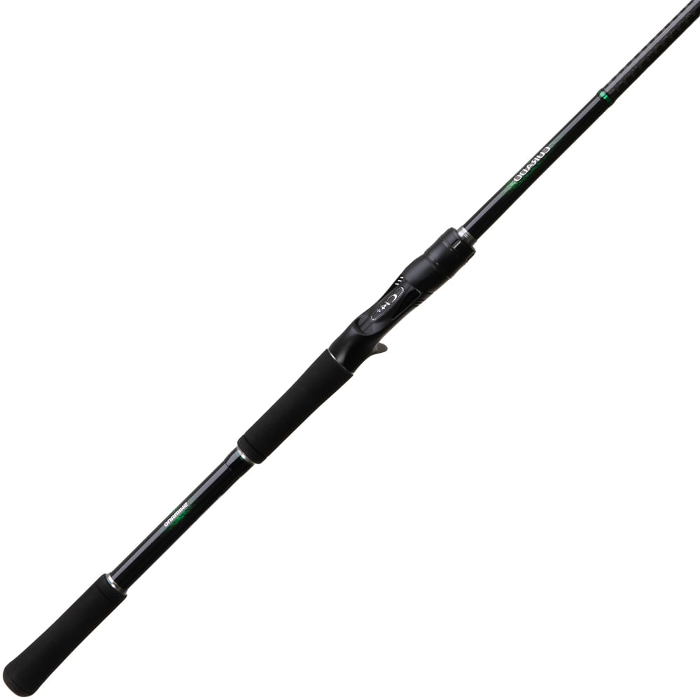 The Shimano Curado Casting Rod 6'10" Medium (CDC610MA) by americanlegacyfishing showcases a sleek, modern design with ergonomic handle grips, highlighted by Hi-Power X technology. It is displayed diagonally against a white background in black.