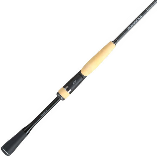 The Shimano Expride B Spinning Rod 7'0" Light (EXS70LB) from americanlegacyfishing showcases a carbon monocoque design with a black handle and beige grip against white, elegantly tapering from handle to tip.