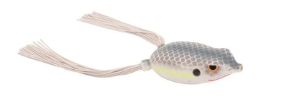 The SPRO Bronzeye Frog, co-designed with Dean Rojas, boasts a lifelike frog-shaped lure with a textured gray body, detailed eyes, and flexible strands mimicking legs. It features a Gamakatsu Hook for peak performance against a white backdrop.