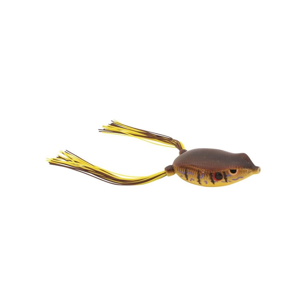 The SPRO Bronzeye Frog is a realistic frog-shaped fishing lure designed by Dean Rojas, featuring red highlights, flexible legs, detailed texture, and a sharp Gamakatsu Hook. It's perfect for catching fish that prey on amphibians.