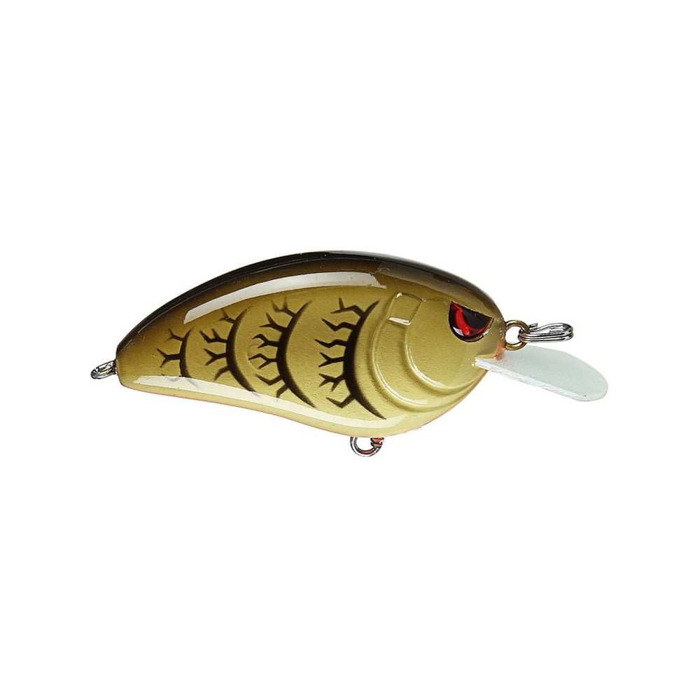 The Spro Little John 50 Crankbaits by SPRO is a golden, fish-shaped fishing lure with a striking red eye, intricate black gill and scale designs, white fin detailing, silver hook attachments, and equipped with Gamakatsu trebles.