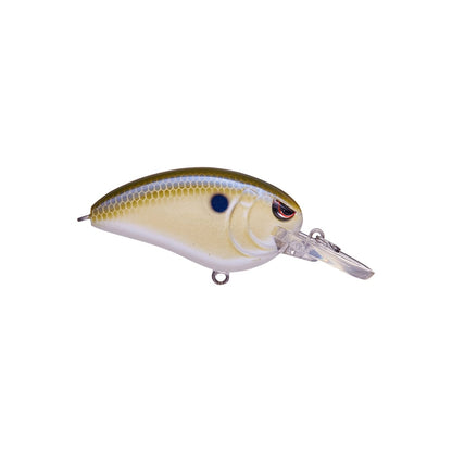 SPRO's Little John MD Crankbait features a small fish design with a green and white body, red eyes, and a striking blue dot. It has Gamakatsu treble hooks and a clear plastic lip for medium diving, making it the ideal lure to enhance your fishing experience.