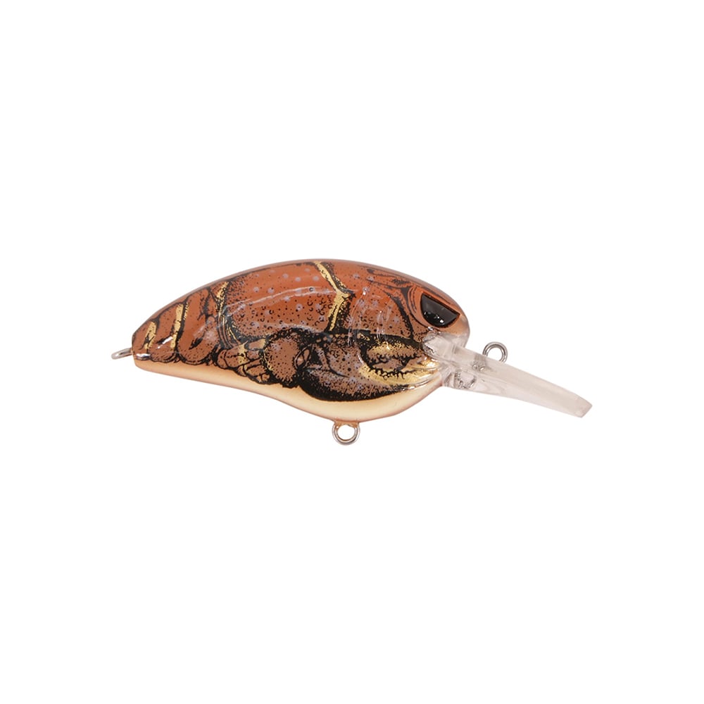 Introducing SPRO's Spro Little John MD Crankbaits, a fishing lure designed to mimic a small fish with an orange and brown patterned body. Featuring a translucent plastic lip for diving and equipped with Gamakatsu treble hooks, this medium diver ensures easy reeling of your catch.