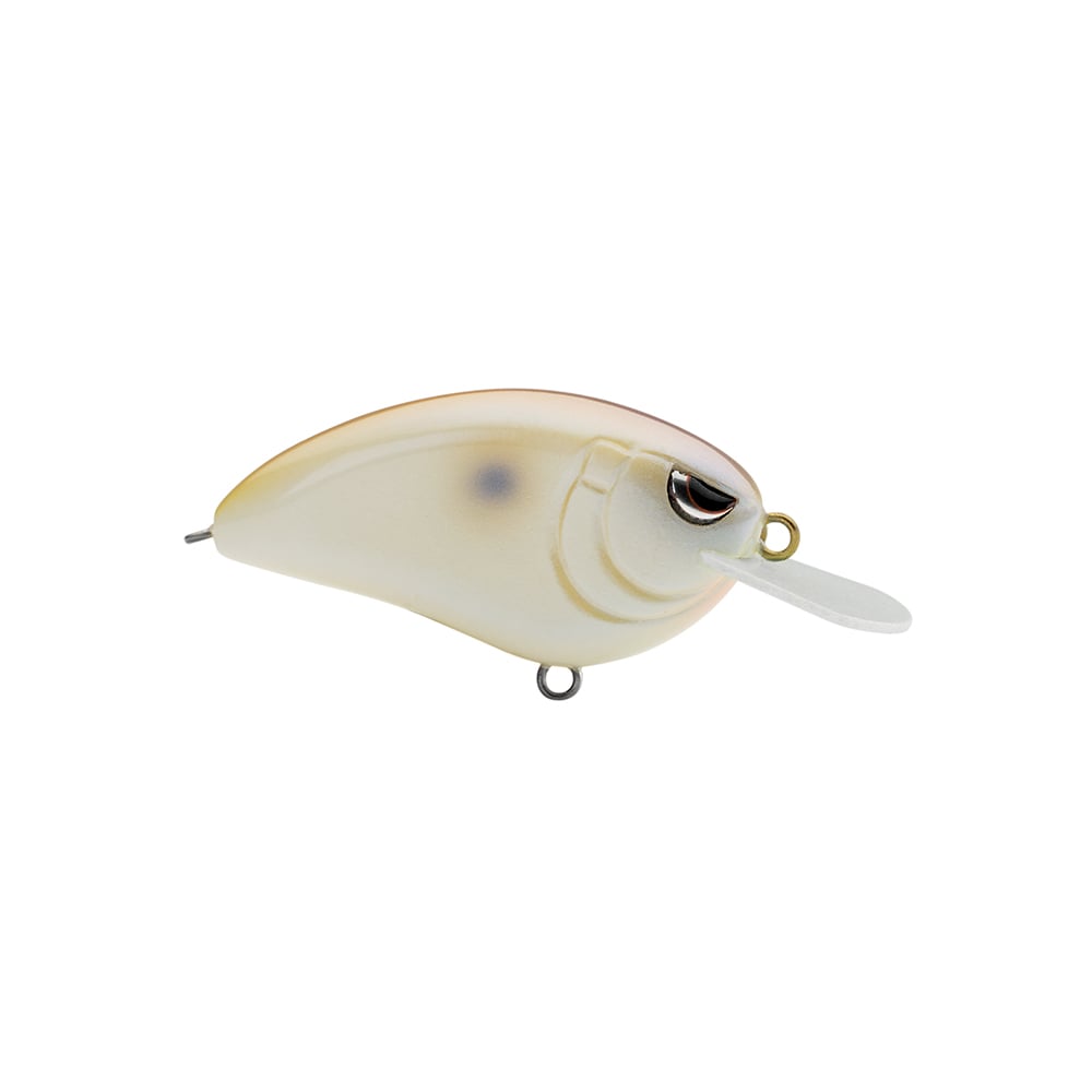 Introducing the SPRO Little John 50 Crankbaits, a lifelike fish-shaped fishing lure with a beige body, black eyes, and a transparent lip at the front. Equipped with Gamakatsu trebles for reliable catches, this lure also features a convenient loop on top for simple line attachment.