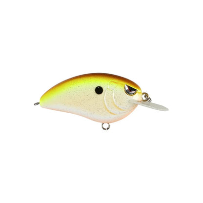 The Spro Little John 50 Crankbaits by SPRO boast a vibrant gold and white finish, highlighted by a prominent black dot on the side. They are equipped with Gamakatsu treble hooks and feature a transparent plastic lip for diving, making them perfect for drawing the attention of big fish.