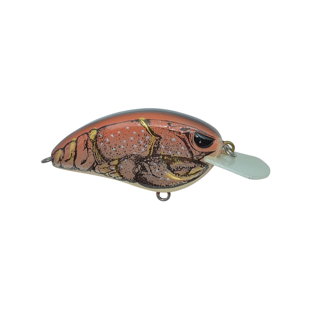 This image features a SPRO Little John 50 Crankbaits fishing lure, designed with a fish shape and an orange and brown pattern accented by a white underside. It includes reflective eye details, a clear plastic lip for diving, and is equipped with Gamakatsu treble hooks for optimal performance.