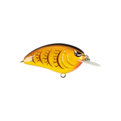 The SPRO Little John 50 Crankbait, in shades of orange and brown with scale patterns, mimics a small fish and includes a clear plastic bill for diving. It is equipped with Gamakatsu trebles to ensure secure hooking. Set against a plain white background, this crankbait features a silent weight transfer system to improve casting distance.