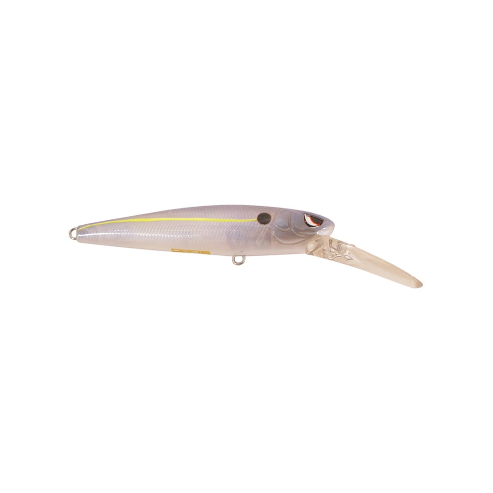 The SPRO McRip 85 Jerkbait showcases Gamakatsu treble hooks, a silver body, a long clear plastic lip for deep diving, and mimics a fish with streamlined shape and detailed eyes and scales, all set against a crisp white background.