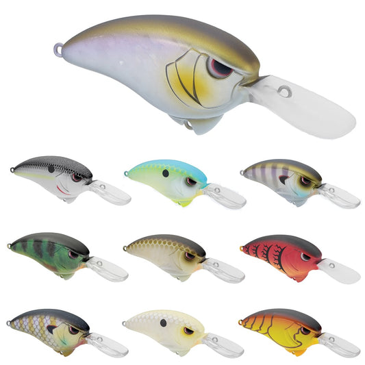 The SPRO Outsider Crank MR 60 Crankbait set features ten vibrantly colored lures, each with unique patterns and hues of fish. Their rounded bodies and medium running bills are perfect for freshwater fishing. The collection is displayed on a plain white background.