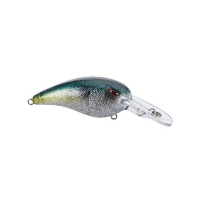 The SPRO Mike McClelland RkCrawler 55 Crankbait showcases a fish-like shape, gradient colors from green to silver, and a striking red eye. Its transparent plastic lip allows wide wobbling action, though hooks are not visible in the image.