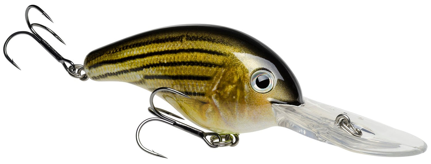 The Strike King 5XD Crankbaits is a lifelike fish-shaped lure with brown and yellow stripes, featuring two treble hooks and a curved bill design perfect for deep diving. Ideal for anglers seeking the precision of Strike King products.