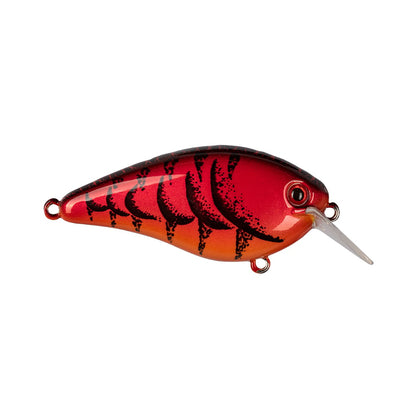 The Strike King KVD 1.5 Hard Knock Squarebill Crankbait, designed with inspiration from Kevin VanDam, showcases a vibrant red and orange gradient body adorned with black stripes and a silver diving lip. Its lifelike small fish design boasts a shiny finish, making it perfect for fans of Strike King's KVD Crankbaits.