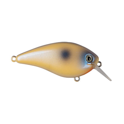 Introducing the Strike King KVD 1.5 Hard Knock Squarebill Crankbait: a lifelike fish-shaped lure with a beige and blue gradient body, detailed eye, and a long translucent lip for diving. It features attachment loops on the top and bottom and is showcased against a plain white background.