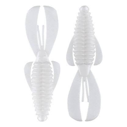 The Strike King Rage Bug, a white plastic ribbed fishing lure with insect-like or crayfish features, is shown from the top view on a white background. With wide flat claws and segmented bodies, these creature baits by Strike King are ideal flipping baits for attracting elusive catches.