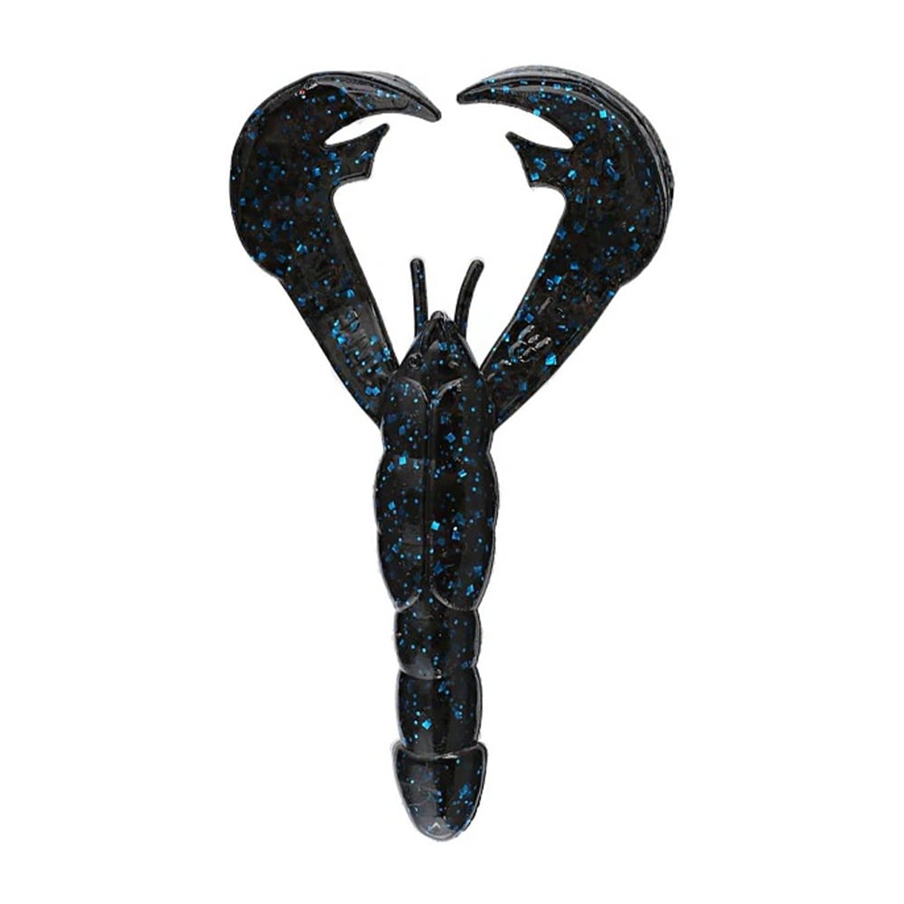 Crafted with a sleek, blue-black hue, this soft plastic bait features an expertly designed crawfish shape with large claws and a textured body. The Strike King Rage Craw is perfect for attracting fish.