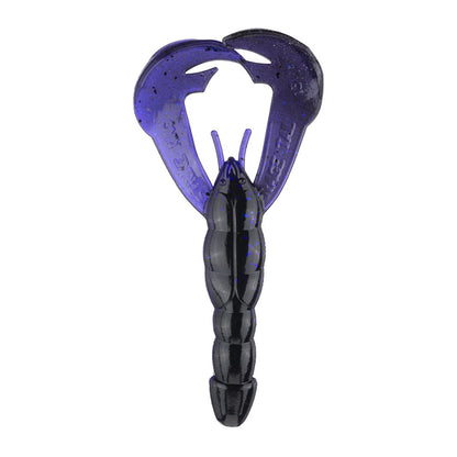 The Strike King Rage Craw is a black and purple soft plastic fishing lure crafted by Strike King, designed to mimic a crawfish with its large pincers.