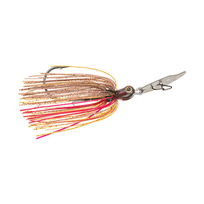 An essential addition to any bass angler's collection, the Strike King Thunder Cricket Vibrating Jig features a silver blade and a bright fringe of orange, yellow, and red. Its smartly hidden hook and swiveling connection make it an irresistible lure for underwater targets.