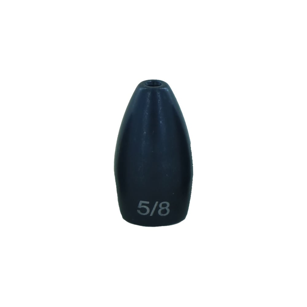 A black, cone-shaped American Legacy Tungsten Flipping Weight from American Legacy Fishing & Outdoors, featuring a hollow center and a no-chip finish with "5/8" labeled at the bottom, isolated on a white background.