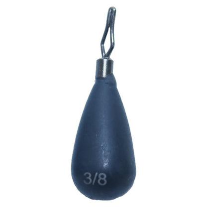 The American Legacy Tungsten Tear Drop Shot Weights (5 pack) by American Legacy Fishing & Outdoors are dark blue, 3/8 oz teardrop-shaped sinkers with a metal top loop. Made from premium tungsten for durability, they feature a true no-chip smooth matte finish for optimal performance.