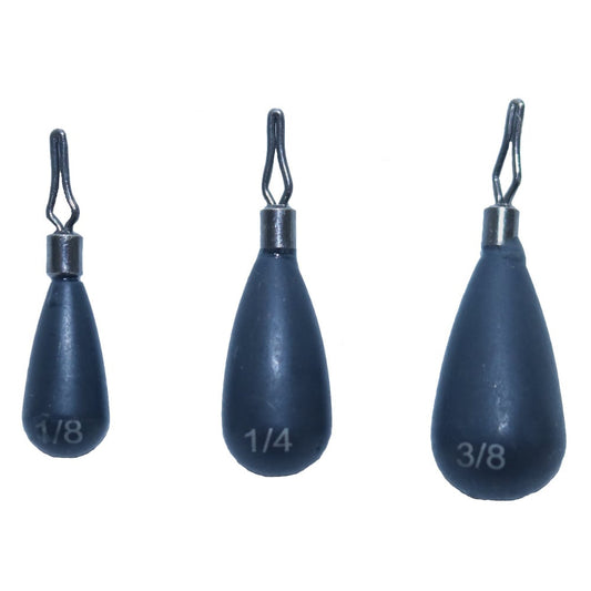 The American Legacy Tungsten Tear Drop Shot Weights 5pks from American Legacy Fishing & Outdoors display three sizes—1/8, 1/4, and 3/8—with hooks at the top. Each features a true no-chip finish for durability and reliability on every fishing trip.