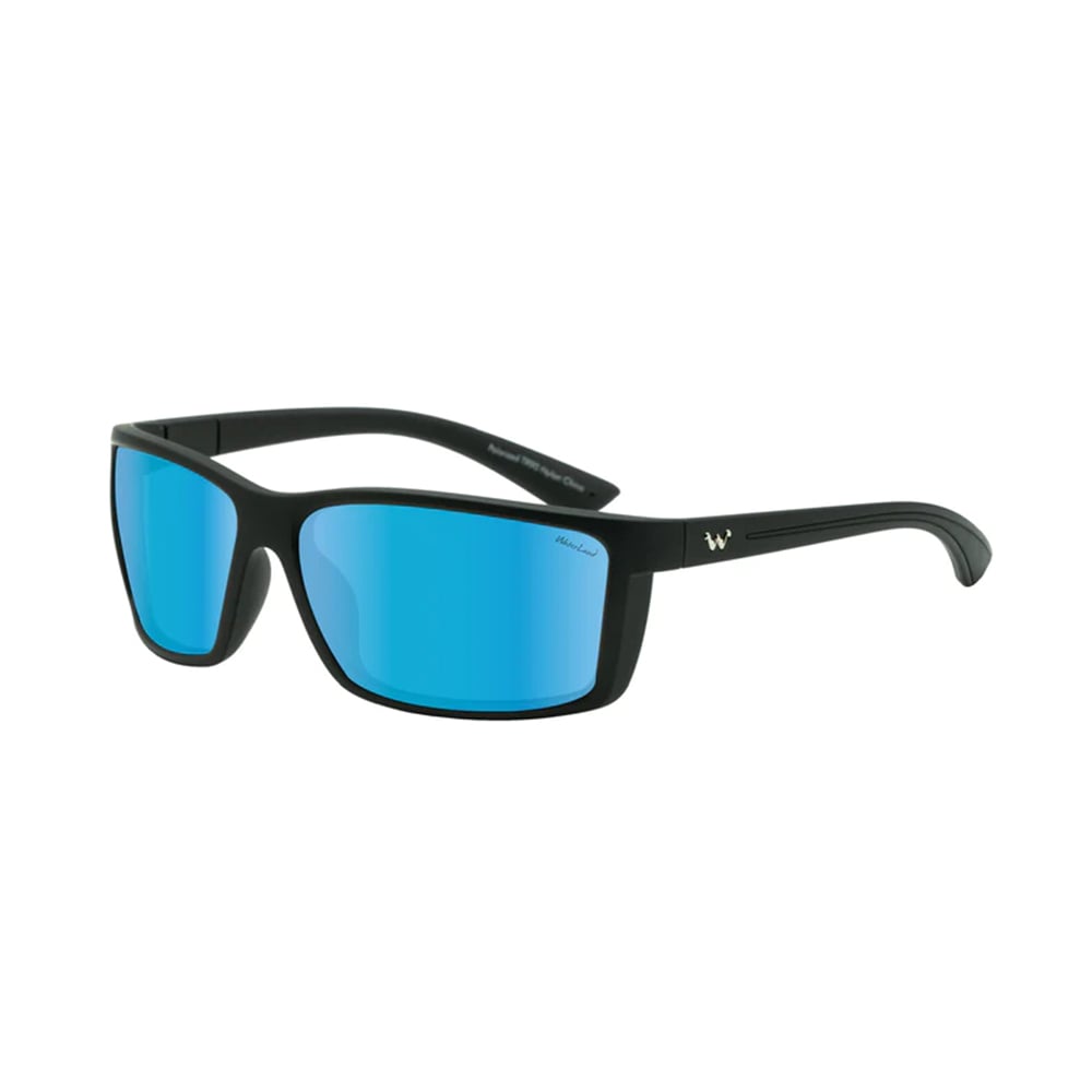 WaterLand Laydown Sunglasses Matte Black Frame with Blue Mirror