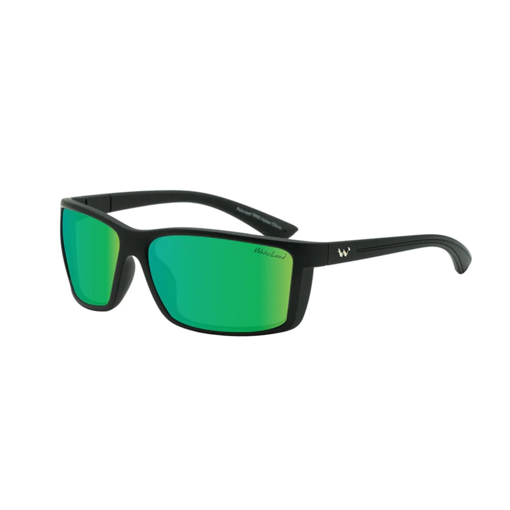 WaterLand Laydown Sunglasses Matte Black Frame with Green Mirror