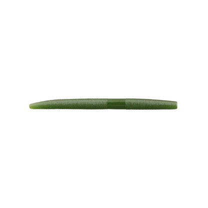 The Yamamoto Senko by Yamamoto is a green, soft plastic worm-like fishing lure on a white background with ribbed texture and tapered ends, perfect for anglers aiming for the ideal catch.