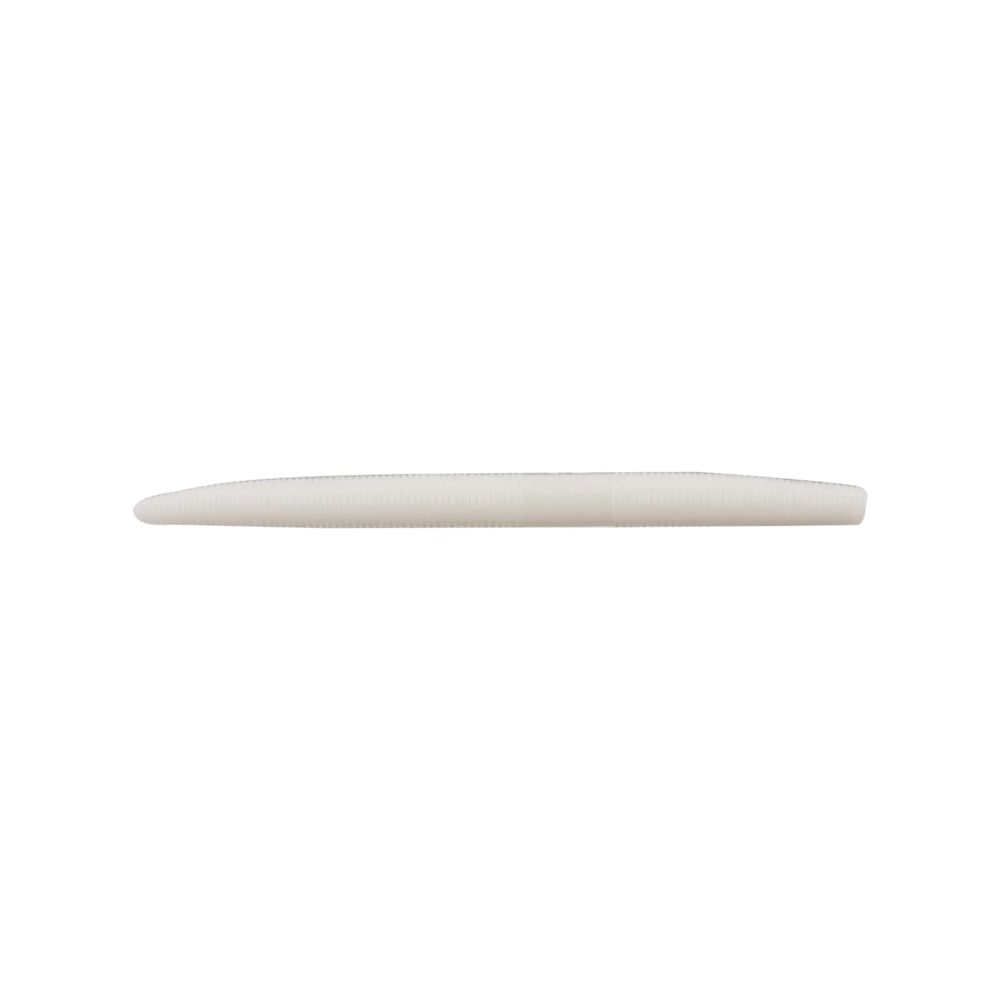 Experience the expertly designed Yamamoto Senko by Yamamoto, a white, ribbed, elongated soft plastic bait with a tapered end. Its elegant appearance against a plain white background promises to enhance your angling adventures.