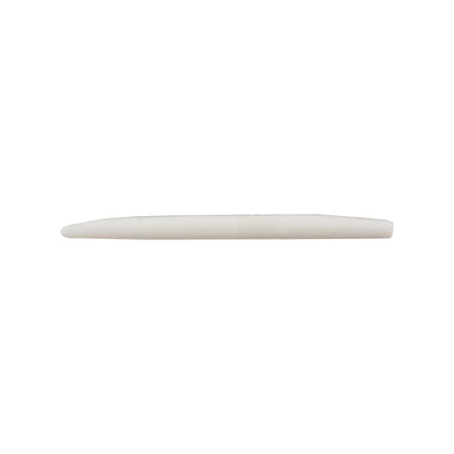 Experience the expertly designed Yamamoto Senko by Yamamoto, a white, ribbed, elongated soft plastic bait with a tapered end. Its elegant appearance against a plain white background promises to enhance your angling adventures.