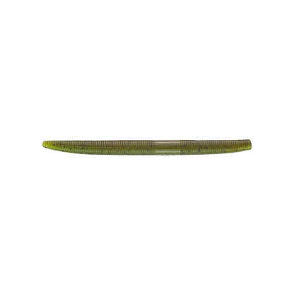 The Yamamoto Senko, a green segmented cylindrical plastic bait from the Yamamoto brand, is gracefully showcased on a white background.