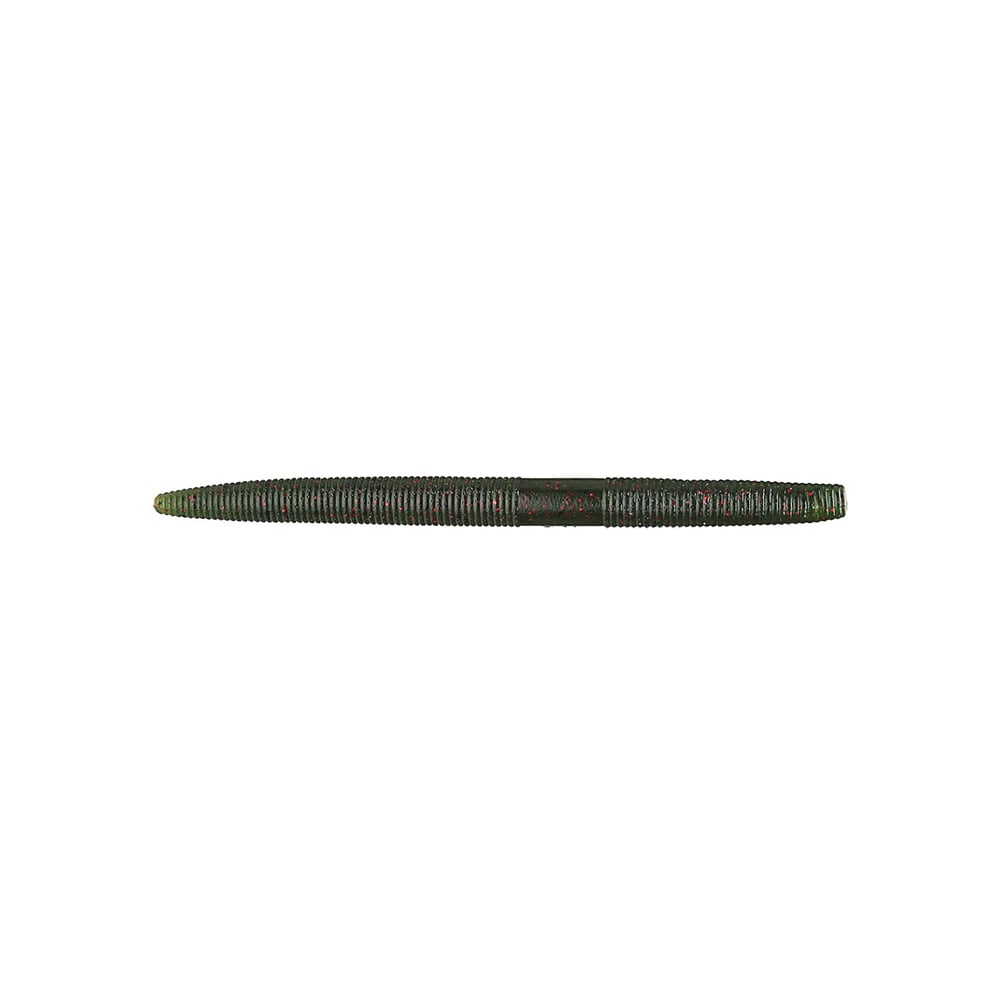 A green, ribbed, worm-like object resembling a Yamamoto Senko is centered on a plain white background.