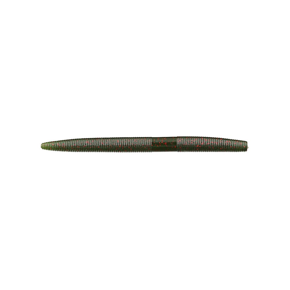 The Yamamoto Senko, a single elongated fishing lure with ribbed texture and worm-like tapered shape, features a dark greenish color. Expertly crafted by Yamamoto, this plastic bait is designed to mimic natural bait for effective fish catching.