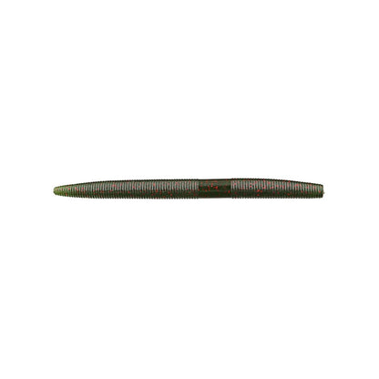 The Yamamoto Senko, a single elongated fishing lure with ribbed texture and worm-like tapered shape, features a dark greenish color. Expertly crafted by Yamamoto, this plastic bait is designed to mimic natural bait for effective fish catching.