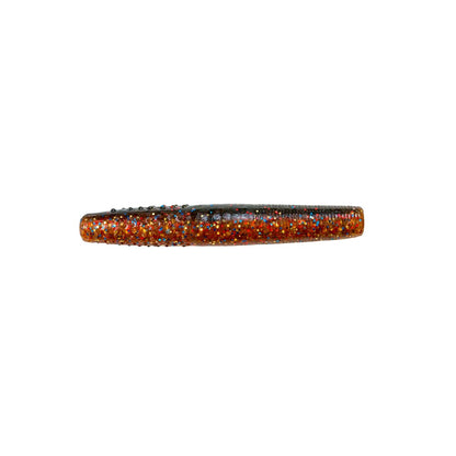 The Z-Man Finesse TRD by Z-Man is a soft plastic fishing lure made from ElaZtech, featuring a smooth, shiny surface with a gradient from dark brown to reddish-orange and glittery flecks—ideal for Midwest finesse techniques.