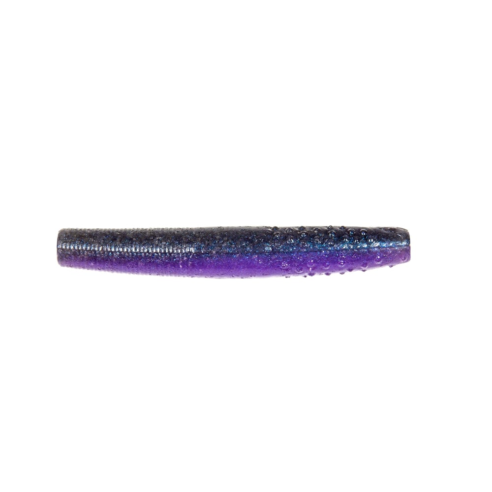 A close-up of a Z-Man Finesse TRD lure shows its purple-to-black gradient and textured cylindrical shape with tiny bumps, ideal for Midwest finesse techniques, isolated on a white background.