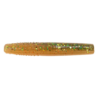 The Z-Man Finesse TRD is a brown soft plastic lure with glittery green, red, and gold specks. Crafted with durable ElaZtech, it resembles a worm or grub and features a smooth surface with Midwest finesse-inspired texture for optimal attraction.