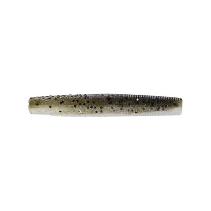 The Z-Man Finesse TRD is a realistic cylindrical fishing lure made of ElaZtech, featuring a natural color with black speckles and a textured, slightly tapered body that mimics a worm, ideal for freshwater fishing adventures.