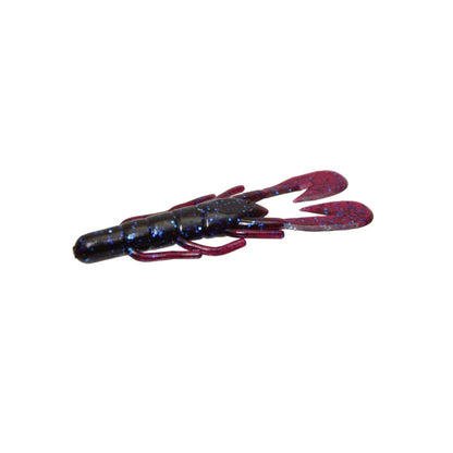 Introducing the Zoom UV Speed Craw: a lifelike soft plastic lure crafted in the shape of a crayfish, featuring dark red claws and a segmented dark blue body. Ideal as a jig trailer, it imitates natural prey for freshwater fishing with Zoom's renowned UV appeal.