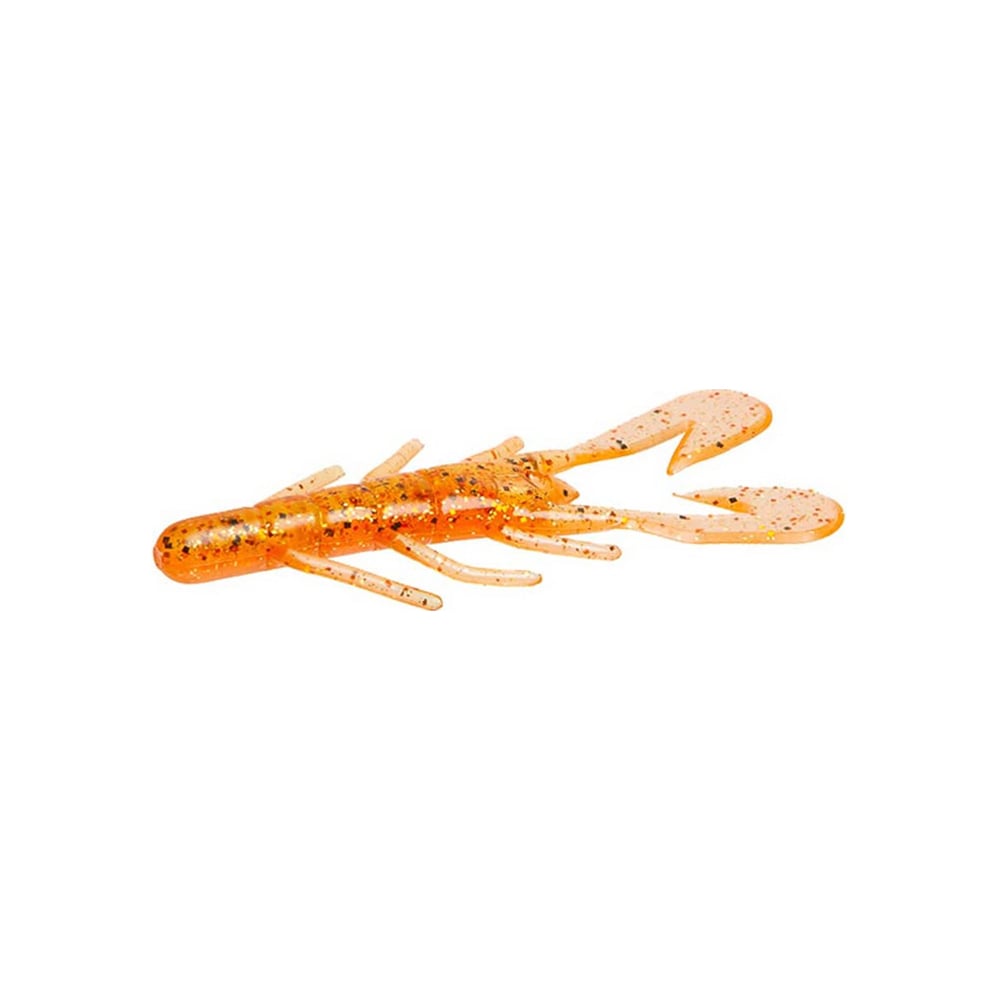 This orange plastic Zoom UV Speed Craw, crafted by the Zoom brand, mimics a crawfish with its multiple legs and two large claws. Designed to attract fish with its fast-paddling tails, this lure offers an irresistible action to help reel in your next big catch.