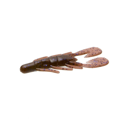 Against a plain white background, the Zoom UV Speed Craw from Zoom captures attention with its striking brown and purple speckled design, resembling a crayfish. Its segmented body and extended claws make it an excellent choice for anglers looking for a versatile jig trailer.