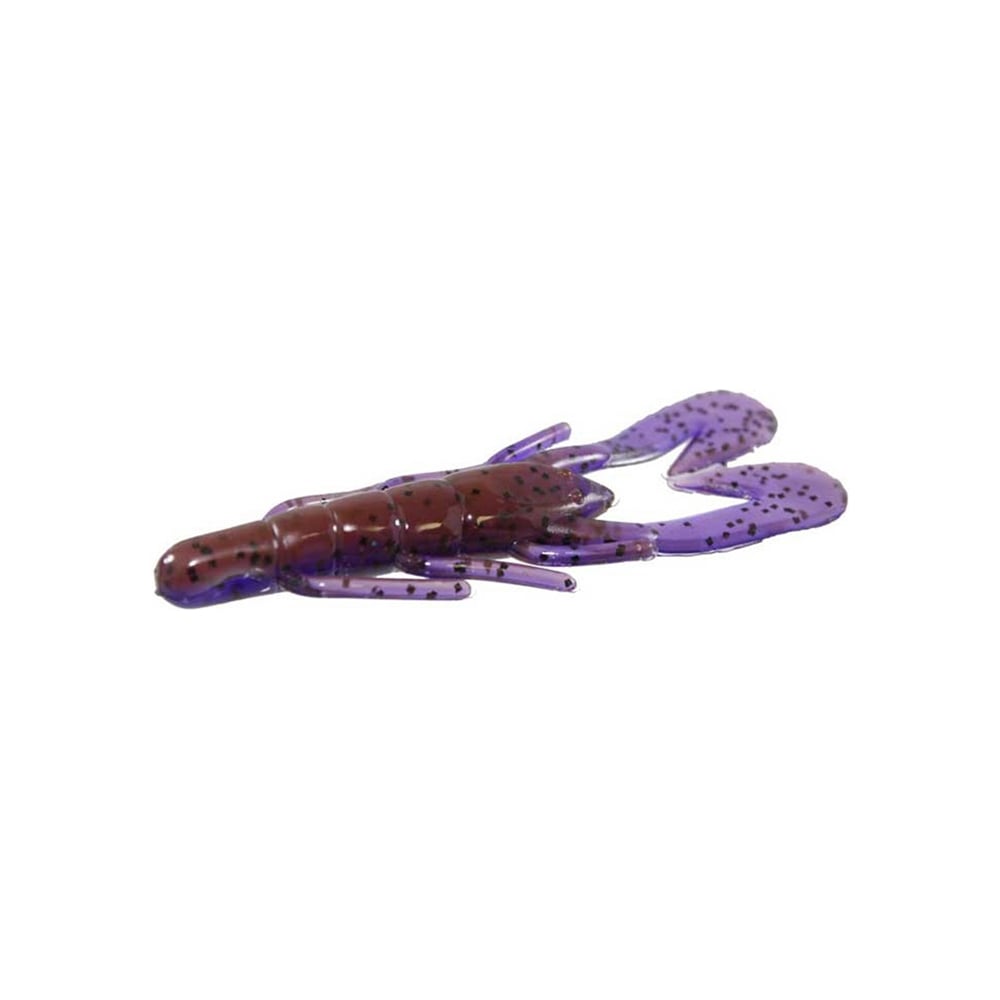 Introducing the Zoom UV Speed Craw, a plastic fishing lure in purple and brown that resembles a crawfish. This product features multiple appendages and a segmented body, making it an ideal trailer for your setup.