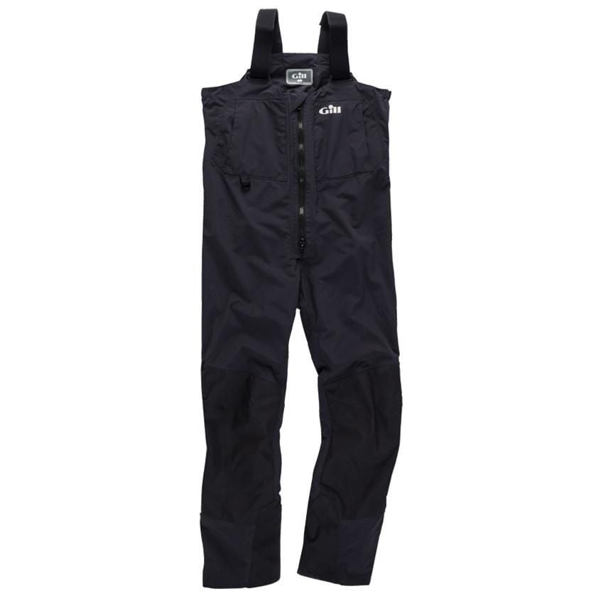 The Gill FG2 Tournament Trousers feature black waterproof overalls with adjustable shoulder straps, a front zipper, and reinforced knee patches. Made from durable material with a breathable waterproof shell, these trousers are ideal for outdoor activities.